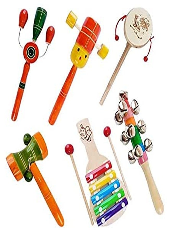 Little Mind Wooden Hand Crafted Rattle Set Specially Designed for Kids - Non Toxic Finish, Musical Instruments for Born Babies- Musical Toy (Pack of-6) - Image 1